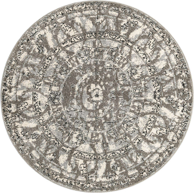 Gray 6' 1 x 6' 1 La Jolla Round Area Rug 100% Polypropylene Traditional Pattern Easy Clean Carpet for Living, Dining, Bedroom, Office for Sale at Rug Engine