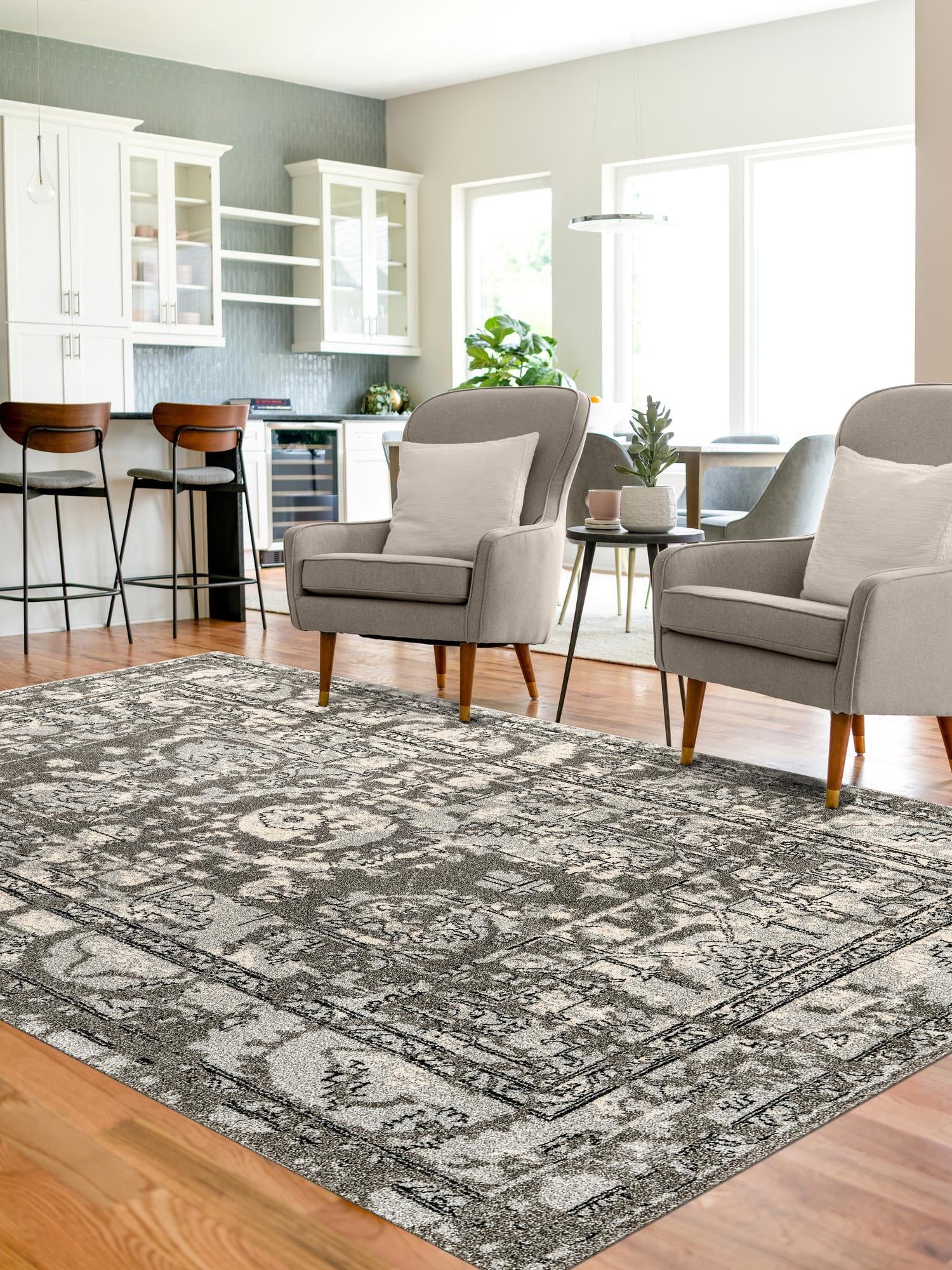 Gray 3' 1 x 5' 3 La Jolla Rectangle Area Rug 100% Polypropylene Traditional Pattern Easy Clean Carpet for Living, Dining, Bedroom, Office for Sale at Rug Engine