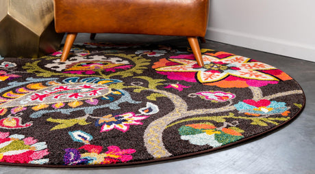 Brown 8' x 8' Estrella Round Area Rug 100% Polypropylene Non-Shedding Stain Resistant Carpet Colorful Modern Abstract Design Easy Clean for Home Decor for Sale at Rug Engine