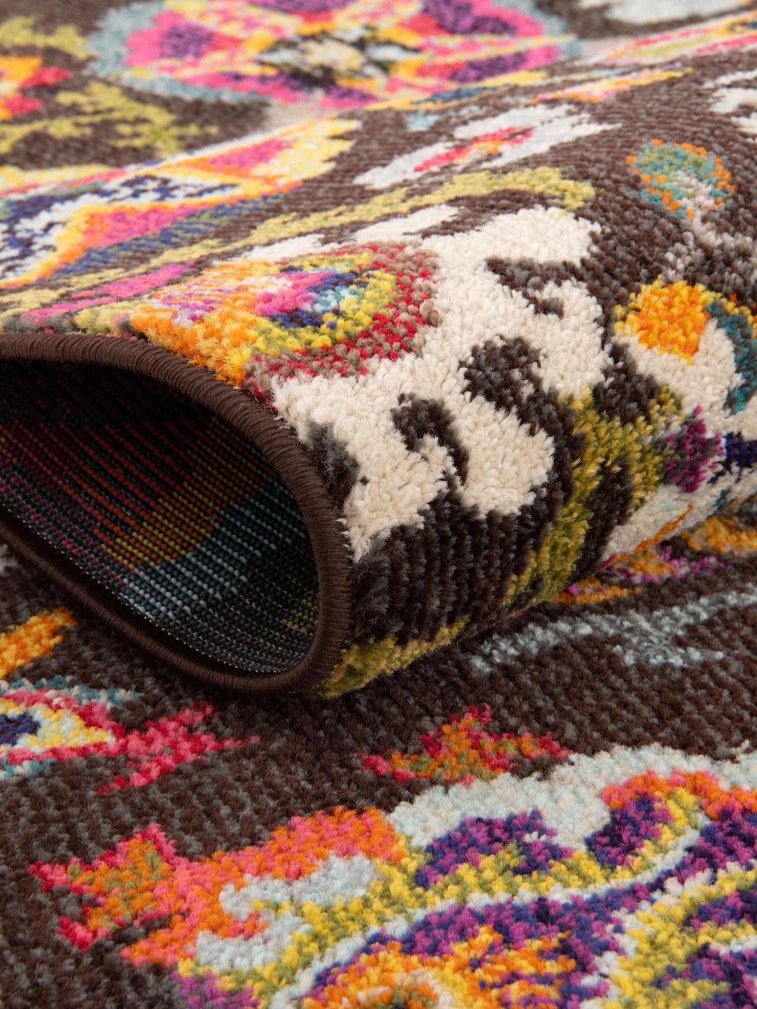 Brown 8' x 8' Estrella Round Area Rug 100% Polypropylene Non-Shedding Stain Resistant Carpet Colorful Modern Abstract Design Easy Clean for Home Decor for Sale at Rug Engine