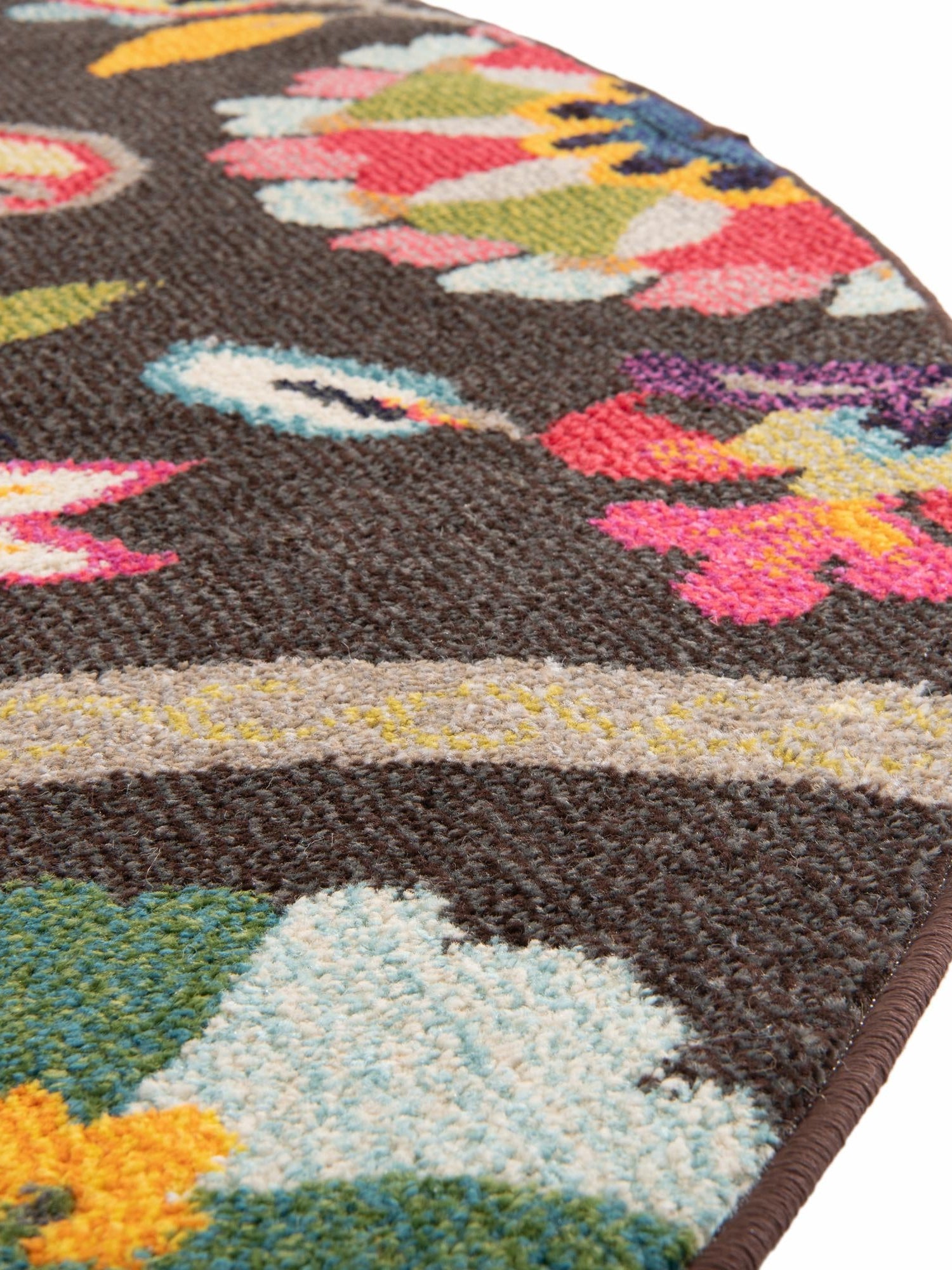 Brown 8' x 8' Estrella Round Area Rug 100% Polypropylene Non-Shedding Stain Resistant Carpet Colorful Modern Abstract Design Easy Clean for Home Decor for Sale at Rug Engine