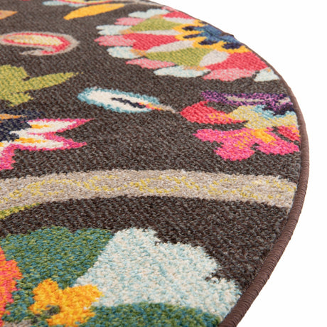 Brown 8' x 8' Estrella Round Area Rug 100% Polypropylene Non-Shedding Stain Resistant Carpet Colorful Modern Abstract Design Easy Clean for Home Decor for Sale at Rug Engine