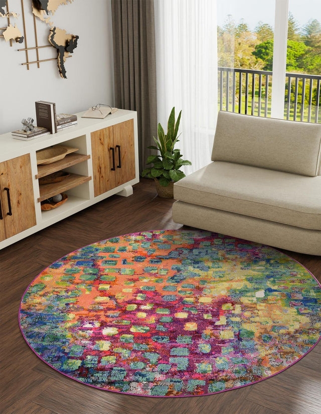 Multicolor 3' 3 x 3' 3 Jardin Round Area Rug 100% Polypropylene With Cotton Backing Colorful & Vivid Modern Carpet for Home Decor for Sale at Rug Engine