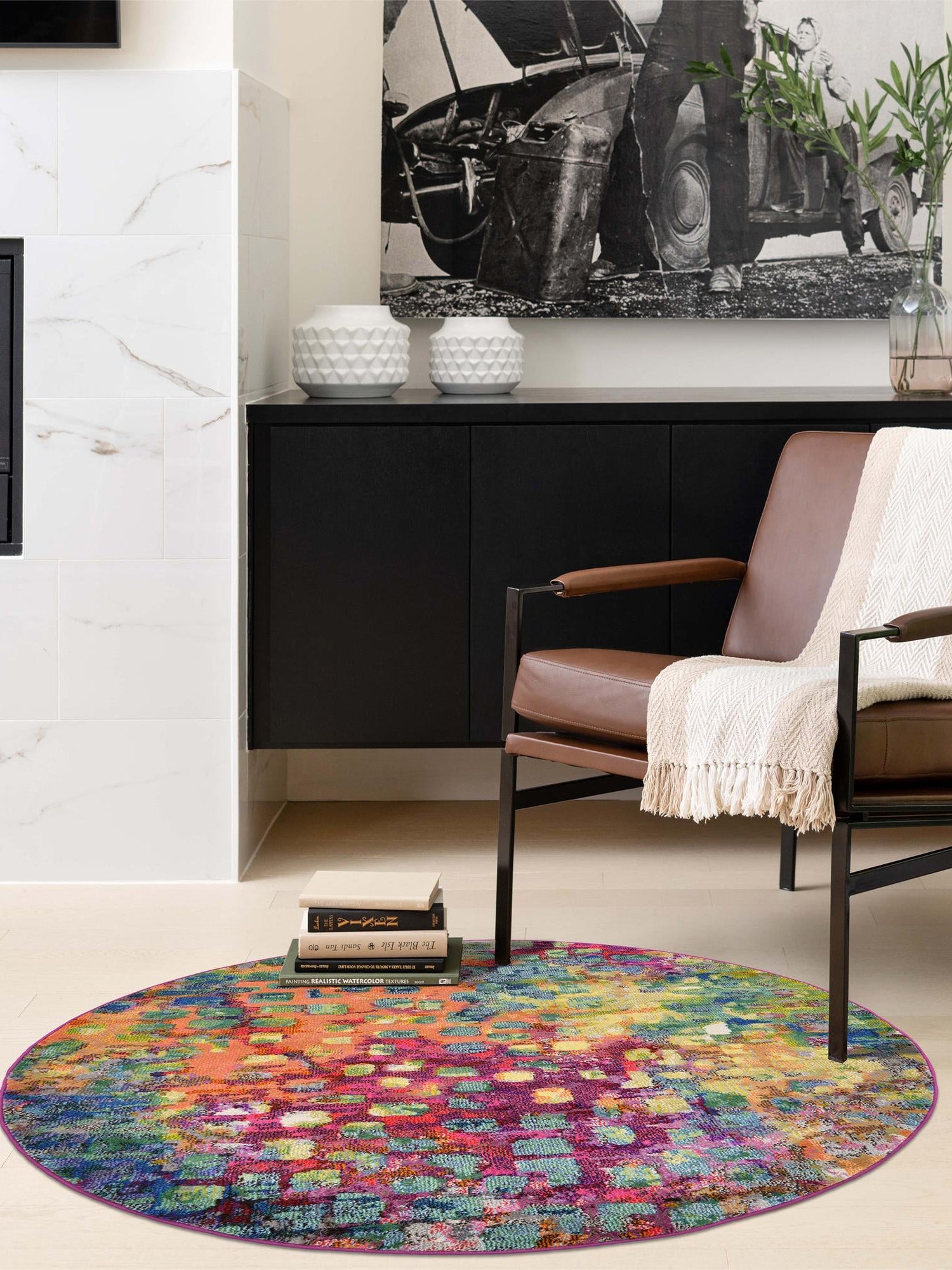 Multicolor 10' x 10' Jardin Round Area Rug 100% Polypropylene With Cotton Backing Colorful & Vivid Modern Carpet for Home Decor for Sale at Rug Engine