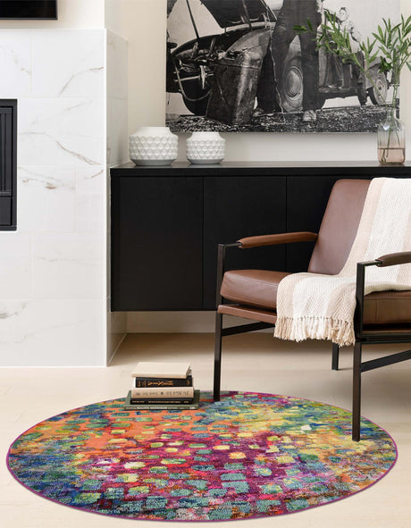 Multicolor 10' x 10' Jardin Round Area Rug 100% Polypropylene With Cotton Backing Colorful & Vivid Modern Carpet for Home Decor for Sale at Rug Engine