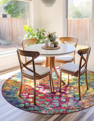 Multicolor 12' 2 x 12' 2 Jardin Round Area Rug 100% Polypropylene With Cotton Backing Colorful & Vivid Modern Carpet for Home Decor for Sale at Rug Engine