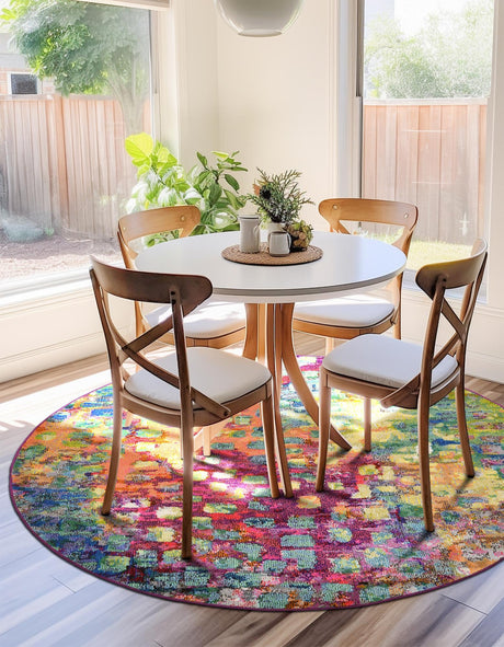 Multicolor 3' 3 x 3' 3 Jardin Round Area Rug 100% Polypropylene With Cotton Backing Colorful & Vivid Modern Carpet for Home Decor for Sale at Rug Engine