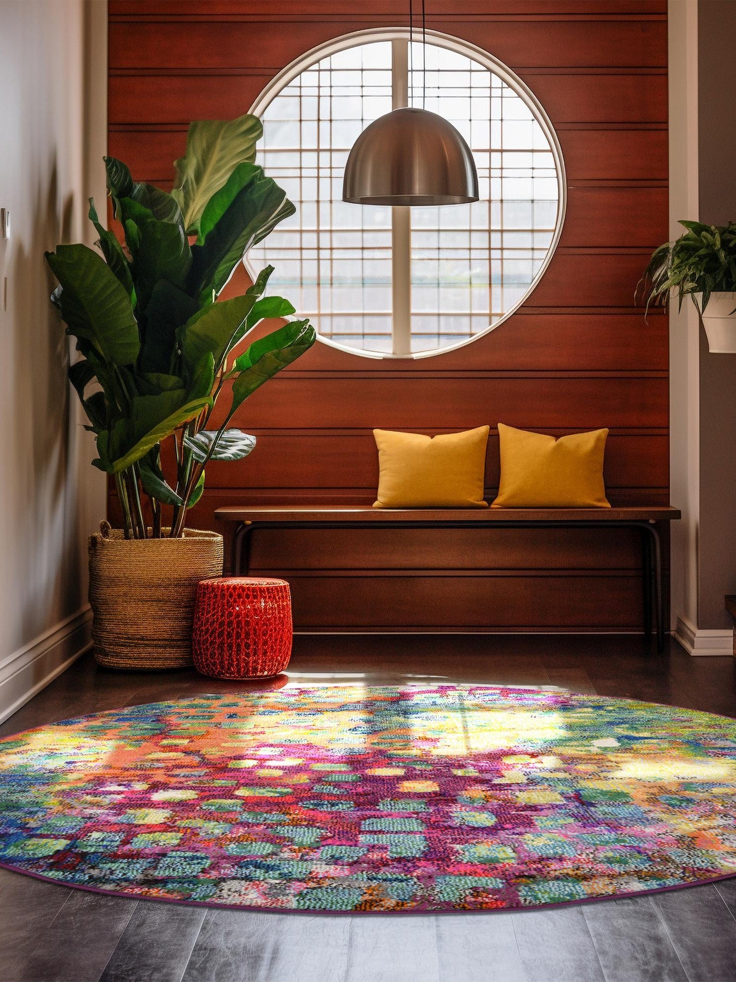 Multicolor 10' x 10' Jardin Round Area Rug 100% Polypropylene With Cotton Backing Colorful & Vivid Modern Carpet for Home Decor for Sale at Rug Engine