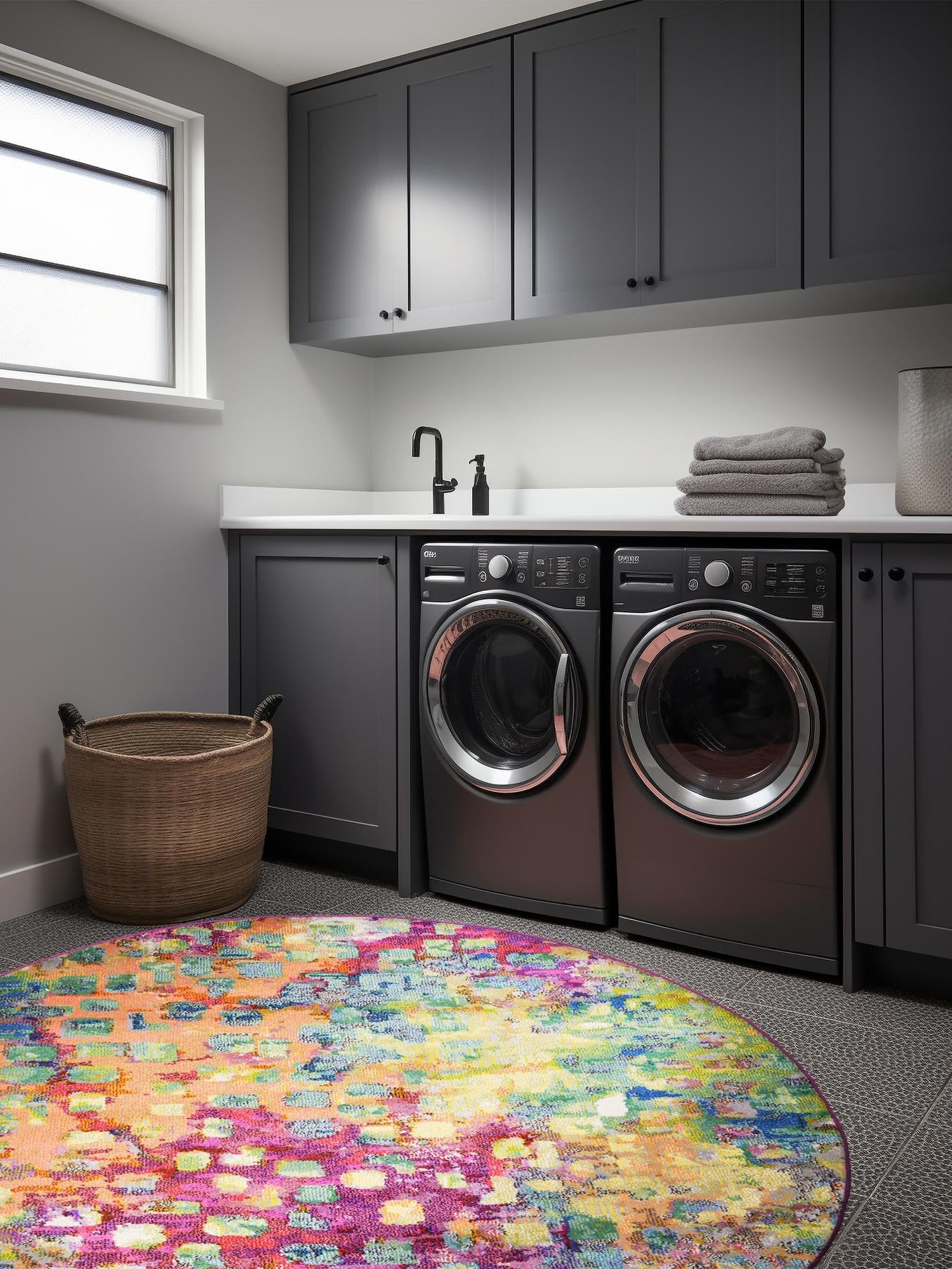 Multicolor 10' x 10' Jardin Round Area Rug 100% Polypropylene With Cotton Backing Colorful & Vivid Modern Carpet for Home Decor for Sale at Rug Engine