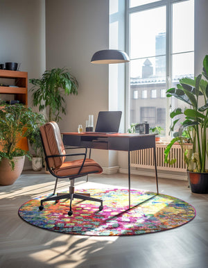 Multicolor 4' 1 x 4' 1 Jardin Round Area Rug 100% Polypropylene With Cotton Backing Colorful & Vivid Modern Carpet for Home Decor for Sale at Rug Engine