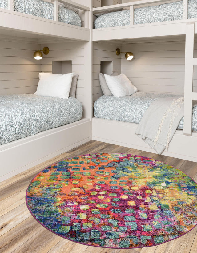 Multicolor 5' x 5' Jardin Round Area Rug 100% Polypropylene With Cotton Backing Colorful & Vivid Modern Carpet for Home Decor for Sale at Rug Engine