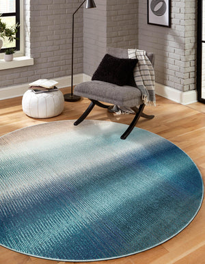 Blue 8' x 8' Estrella Round Area Rug 100% Polypropylene Non-Shedding Stain Resistant Carpet Colorful Modern Abstract Design Easy Clean for Home Decor for Sale at Rug Engine