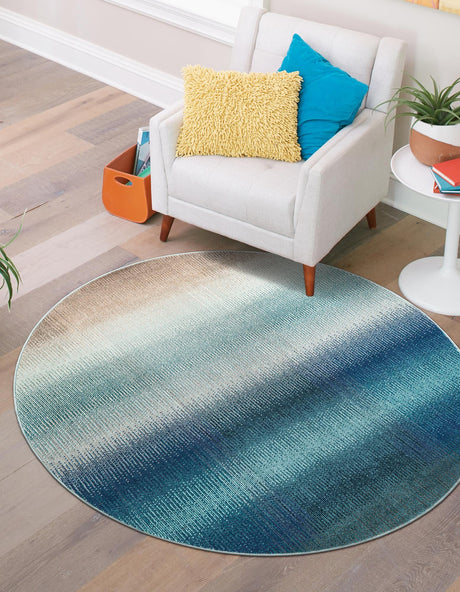 Blue 8' x 8' Estrella Round Area Rug 100% Polypropylene Non-Shedding Stain Resistant Carpet Colorful Modern Abstract Design Easy Clean for Home Decor for Sale at Rug Engine