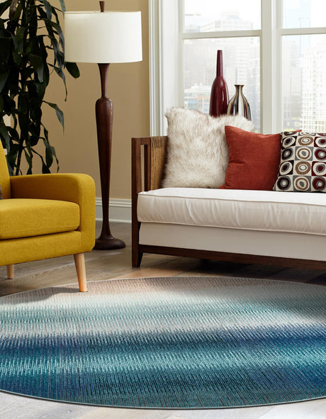 Blue 8' x 8' Estrella Round Area Rug 100% Polypropylene Non-Shedding Stain Resistant Carpet Colorful Modern Abstract Design Easy Clean for Home Decor for Sale at Rug Engine