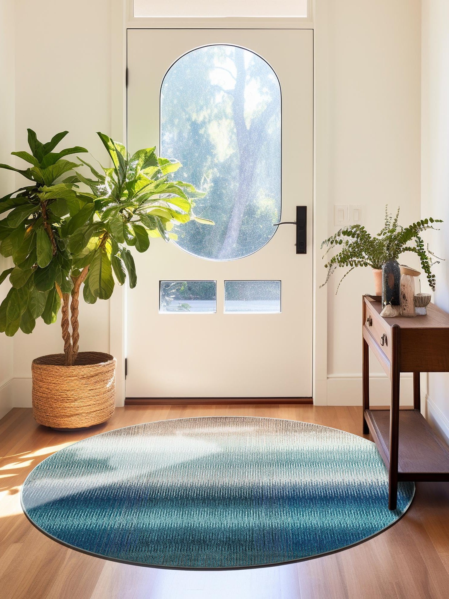 Blue 6' 1 x 6' 1 Estrella Round Area Rug 100% Polypropylene Non-Shedding Stain Resistant Carpet Colorful Modern Abstract Design Easy Clean for Home Decor for Sale at Rug Engine