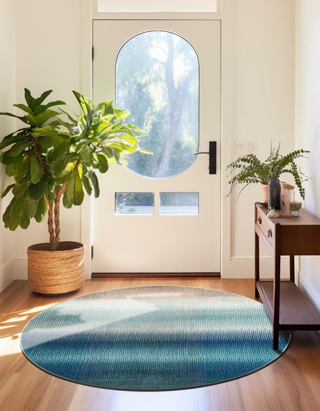 Blue 6' 1 x 6' 1 Estrella Round Area Rug 100% Polypropylene Non-Shedding Stain Resistant Carpet Colorful Modern Abstract Design Easy Clean for Home Decor for Sale at Rug Engine