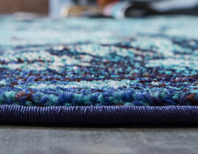 Blue 6' 1 x 6' 1 Medici Round Area Rug 100% Polypropylene Traditional Vintage Classic Carpet for Home Interior Design Decor for Sale at Rug Engine