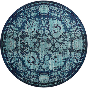 Blue 8' x 8' Medici Round Area Rug 100% Polypropylene Traditional Vintage Classic Carpet for Home Interior Design Decor for Sale at Rug Engine