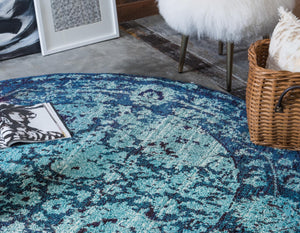 Blue 3' 3 x 3' 3 Medici Round Area Rug 100% Polypropylene Traditional Vintage Classic Carpet for Home Interior Design Decor for Sale at Rug Engine