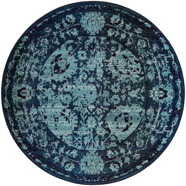Blue 6' 1 x 6' 1 Medici Round Area Rug 100% Polypropylene Traditional Vintage Classic Carpet for Home Interior Design Decor for Sale at Rug Engine