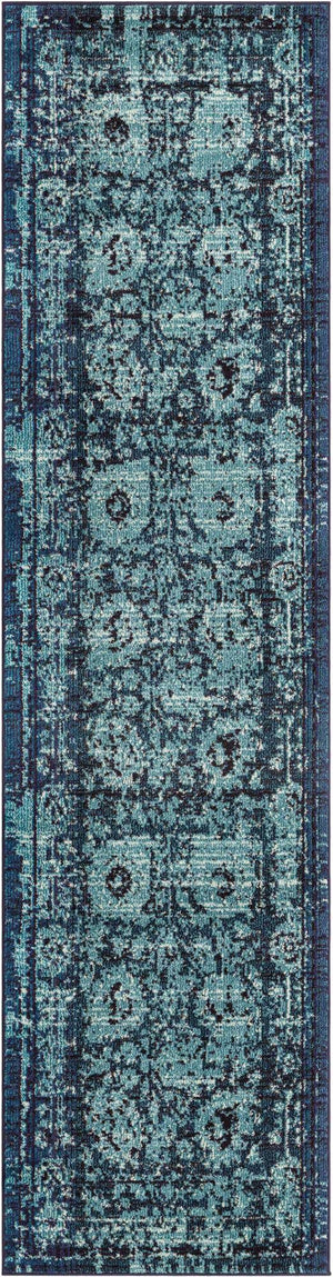 Blue 2' 7 x 10' Medici Runner Area Rug 100% Polypropylene Traditional Vintage Classic Carpet for Home Interior Design Decor for Sale at Rug Engine