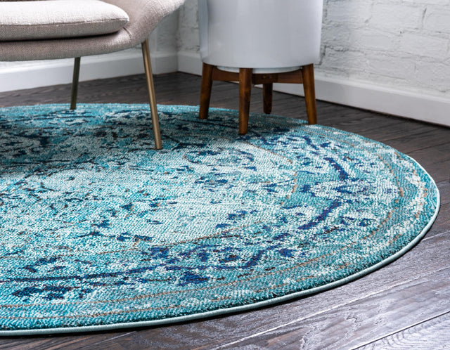 Light Blue 8' x 8' Medici Round Area Rug 100% Polypropylene Traditional Vintage Classic Carpet for Home Interior Design Decor for Sale at Rug Engine