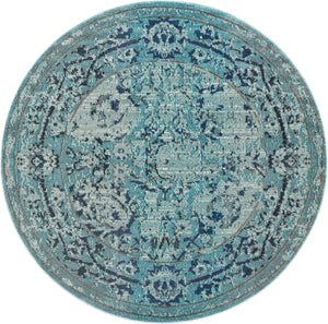 Light Blue 6' 1 x 6' 1 Medici Round Area Rug 100% Polypropylene Traditional Vintage Classic Carpet for Home Interior Design Decor for Sale at Rug Engine