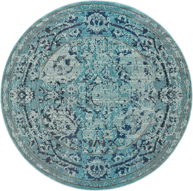 Light Blue 6' 1 x 6' 1 Medici Round Area Rug 100% Polypropylene Traditional Vintage Classic Carpet for Home Interior Design Decor for Sale at Rug Engine