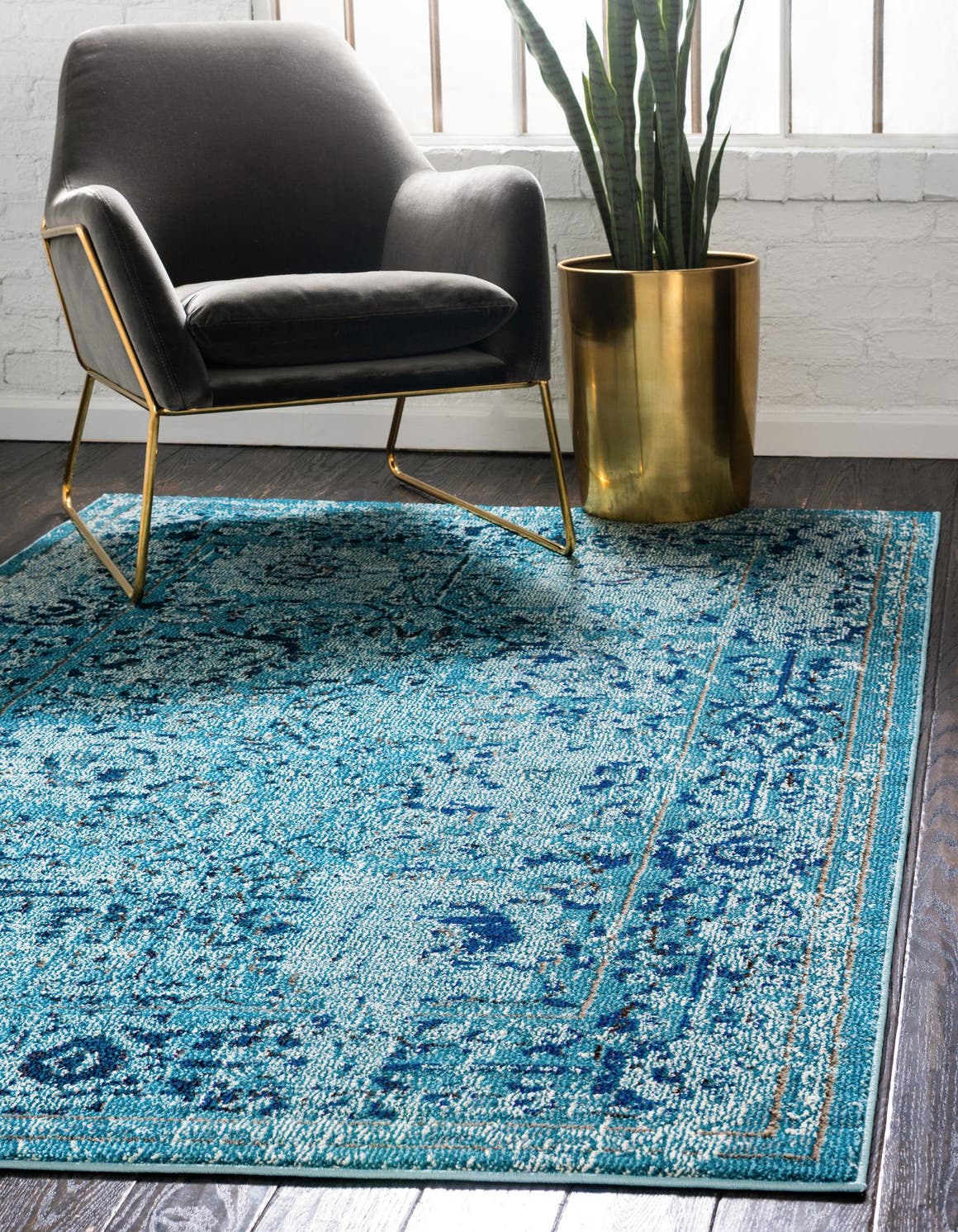 Light Blue 5' 1 x 8' Medici Rectangle Area Rug 100% Polypropylene Traditional Vintage Classic Carpet for Home Interior Design Decor for Sale at Rug Engine