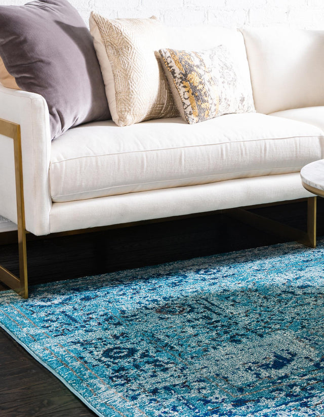 Light Blue 7' 1 x 10' Medici Rectangle Area Rug 100% Polypropylene Traditional Vintage Classic Carpet for Home Interior Design Decor for Sale at Rug Engine