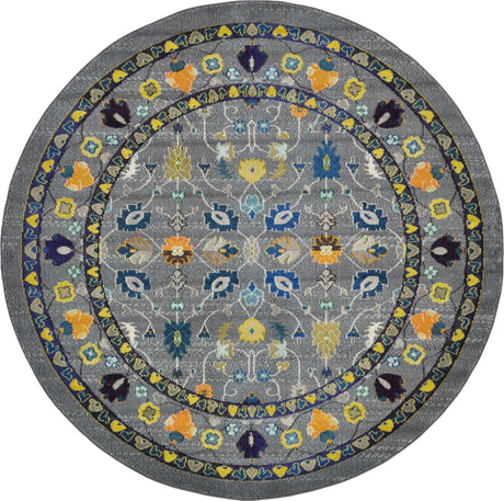 Gray 8' x 8' Medici Round Area Rug 100% Polypropylene Traditional Vintage Classic Carpet for Home Interior Design Decor for Sale at Rug Engine