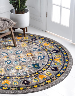 Gray 6' 1 x 6' 1 Medici Round Area Rug 100% Polypropylene Traditional Vintage Classic Carpet for Home Interior Design Decor for Sale at Rug Engine