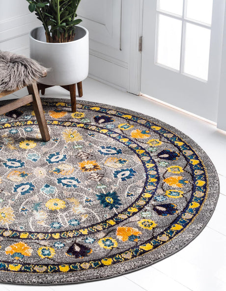 Gray 6' 1 x 6' 1 Medici Round Area Rug 100% Polypropylene Traditional Vintage Classic Carpet for Home Interior Design Decor for Sale at Rug Engine