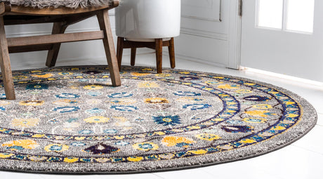 Gray 6' 1 x 6' 1 Medici Round Area Rug 100% Polypropylene Traditional Vintage Classic Carpet for Home Interior Design Decor for Sale at Rug Engine