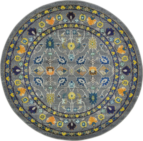 Gray 6' 1 x 6' 1 Medici Round Area Rug 100% Polypropylene Traditional Vintage Classic Carpet for Home Interior Design Decor for Sale at Rug Engine