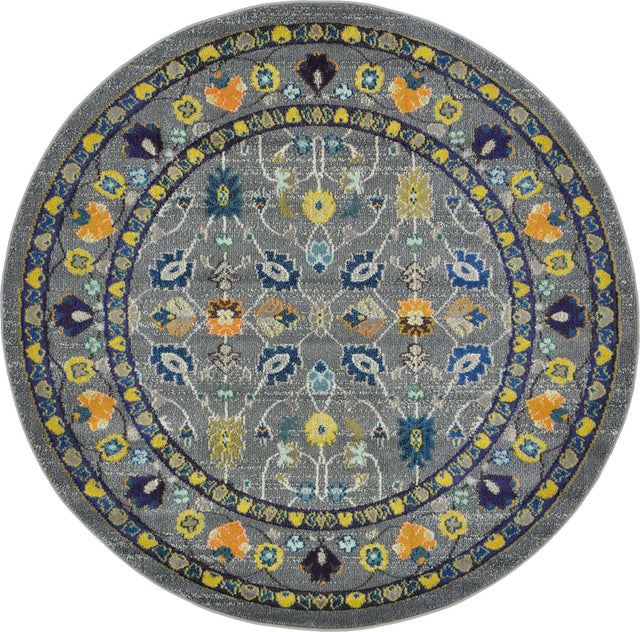 Gray 6' 1 x 6' 1 Medici Round Area Rug 100% Polypropylene Traditional Vintage Classic Carpet for Home Interior Design Decor for Sale at Rug Engine