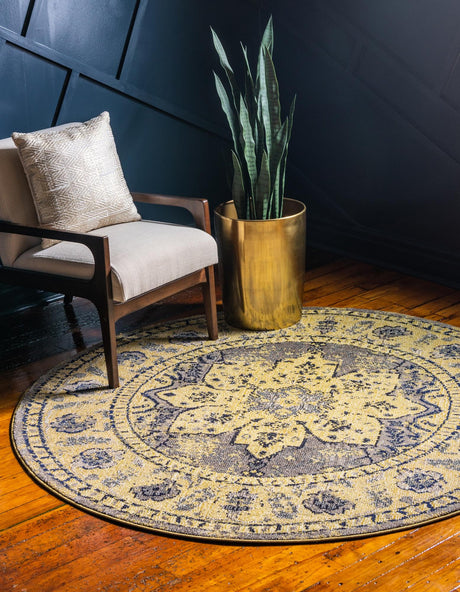 Gray 8' x 8' Medici Round Area Rug 100% Polypropylene Traditional Vintage Classic Carpet for Home Interior Design Decor for Sale at Rug Engine