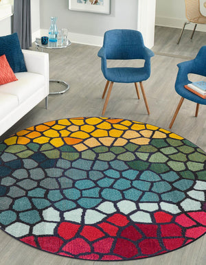 Multicolor 8' x 8' Estrella Round Area Rug 100% Polypropylene Non-Shedding Stain Resistant Carpet Colorful Modern Abstract Design Easy Clean for Home Decor for Sale at Rug Engine