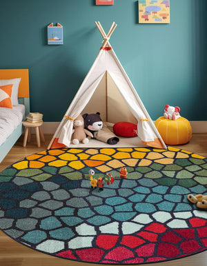 Multicolor 6' 1 x 6' 1 Estrella Round Area Rug 100% Polypropylene Non-Shedding Stain Resistant Carpet Colorful Modern Abstract Design Easy Clean for Home Decor for Sale at Rug Engine