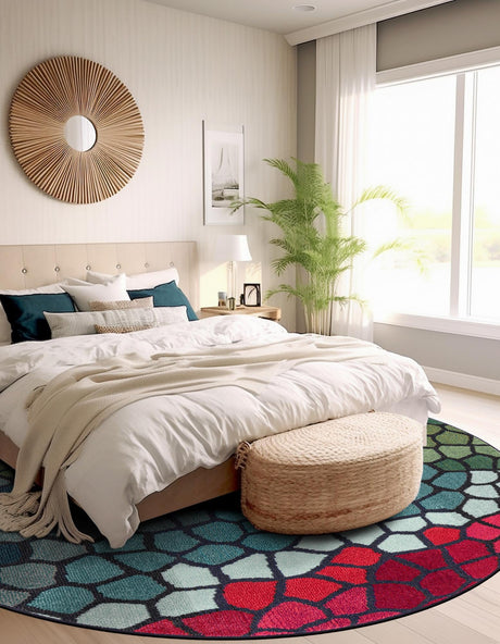 Multicolor 8' x 8' Estrella Round Area Rug 100% Polypropylene Non-Shedding Stain Resistant Carpet Colorful Modern Abstract Design Easy Clean for Home Decor for Sale at Rug Engine