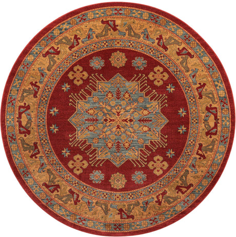 Red 8' x 8' Sahand Round Area Rug Affordable Easy Clean Traditional Design Durable Carpet for Home Interior Design Living Room Dining Office for Sale at Rug Engine