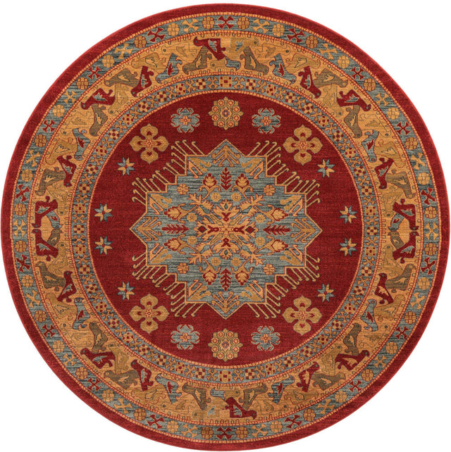 Red 8' x 8' Sahand Round Area Rug Affordable Easy Clean Traditional Design Durable Carpet for Home Interior Design Living Room Dining Office for Sale at Rug Engine