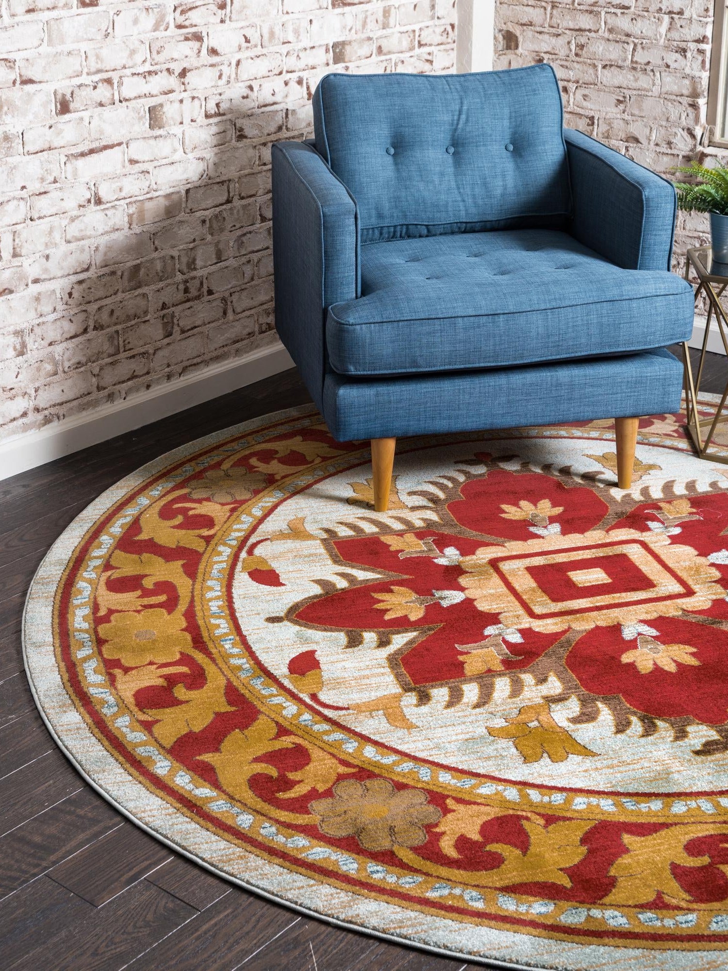 Light Blue 6' 1 x 6' 1 Sahand Round Area Rug Affordable Easy Clean Traditional Design Durable Carpet for Home Interior Design Living Room Dining Office for Sale at Rug Engine