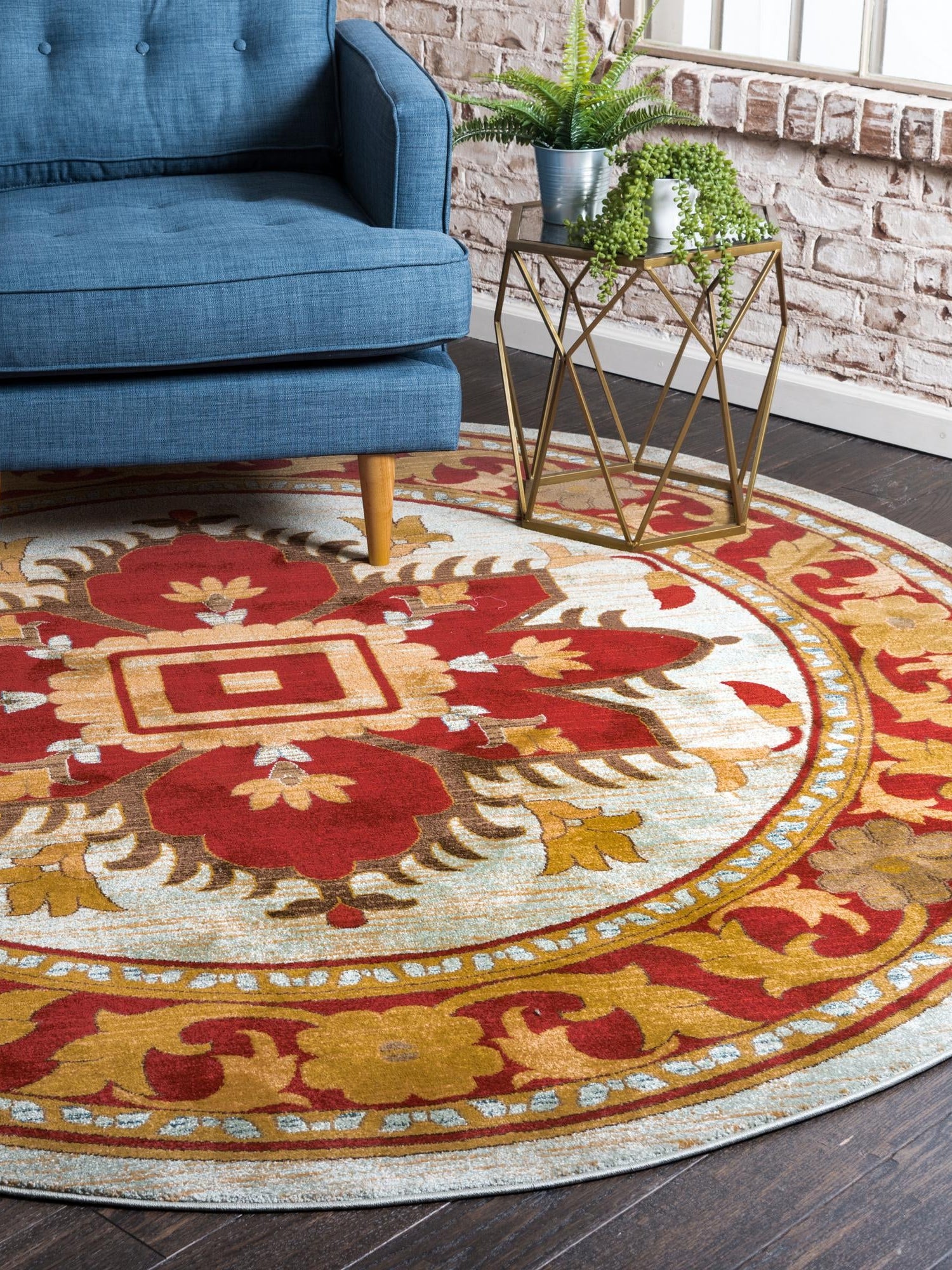 Light Blue 6' 1 x 6' 1 Sahand Round Area Rug Affordable Easy Clean Traditional Design Durable Carpet for Home Interior Design Living Room Dining Office for Sale at Rug Engine