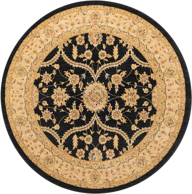Black 6' 1 x 6' 1 Edinburgh Round Area Rug 100% Polypropylene Easy Clean With Cotton Backing Traditional Classic Design Carpet for Living, Dining Room, Office for Sale at Rug Engine