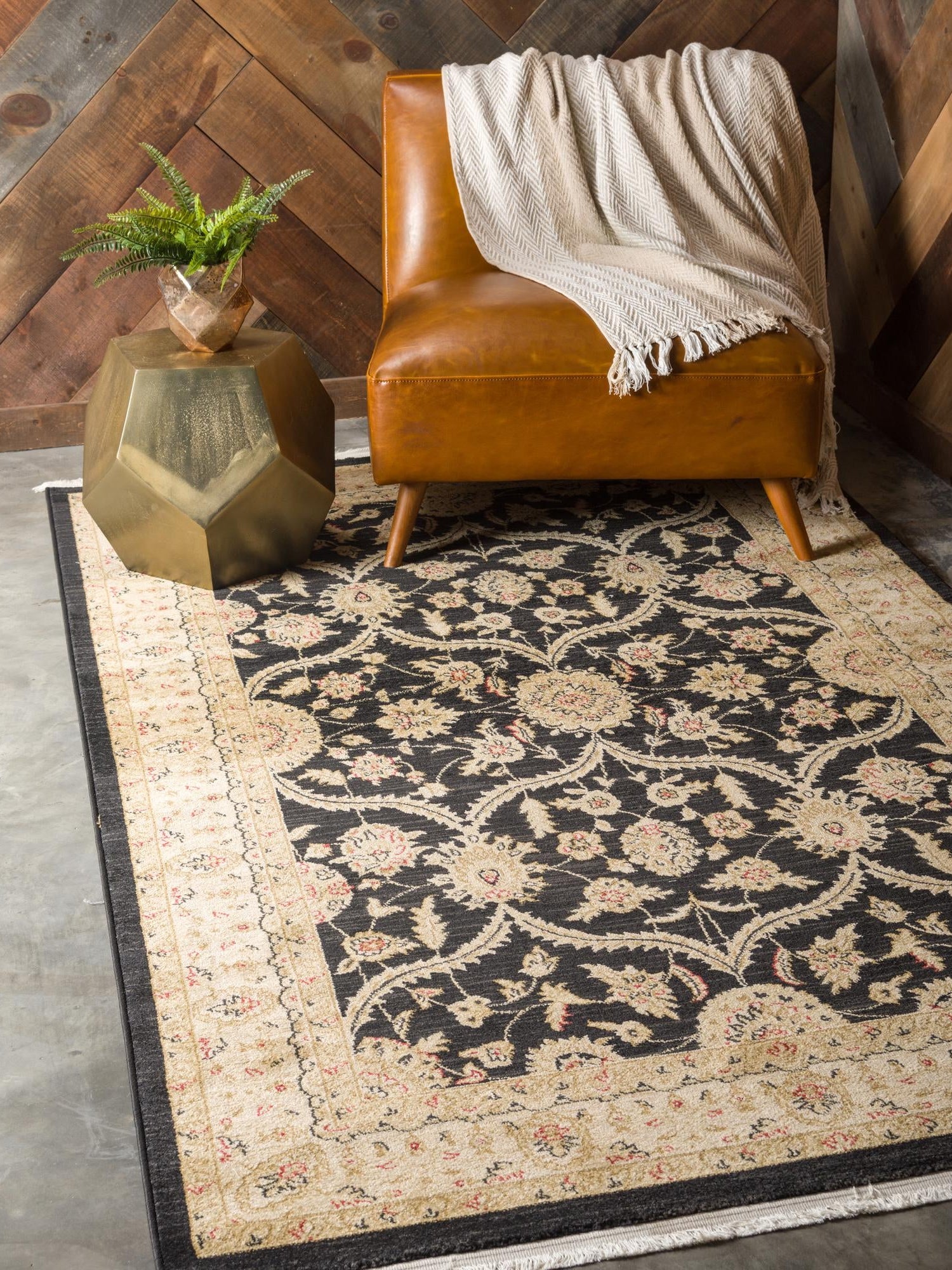 Black 7' 1 x 10' Edinburgh Rectangle Area Rug 100% Polypropylene Easy Clean With Cotton Backing Traditional Classic Design Carpet for Living, Dining Room, Office for Sale at Rug Engine