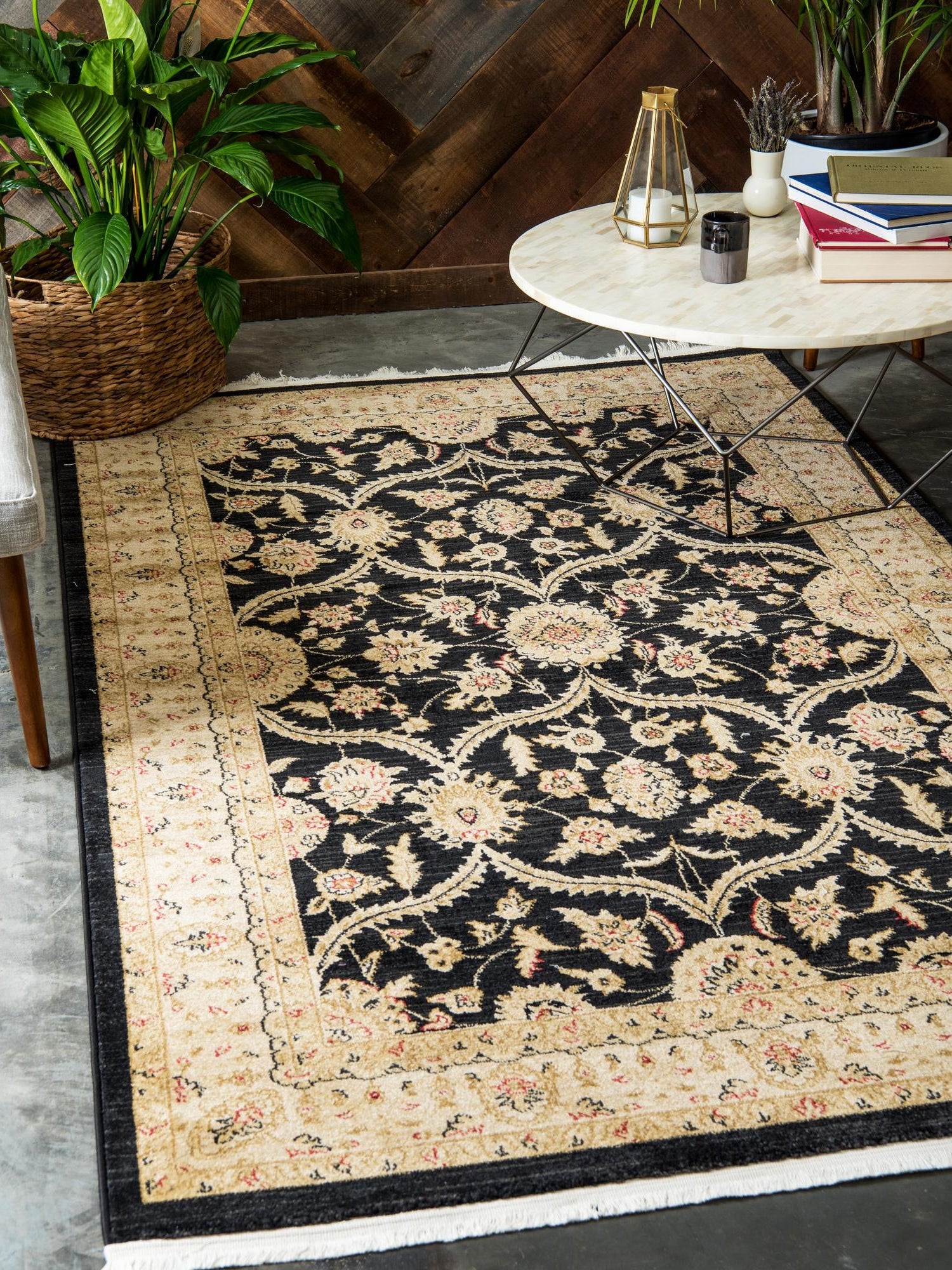 Black 8' x 11' Edinburgh Rectangle Area Rug 100% Polypropylene Easy Clean With Cotton Backing Traditional Classic Design Carpet for Living, Dining Room, Office for Sale at Rug Engine