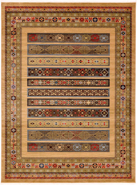 Tan 9' x 12' Fars Rectangle Area Rug 100% Polypropylene Unique Traditional Carpet for Classical Living, Dining Room & Office Spaces for Sale at Rug Engine