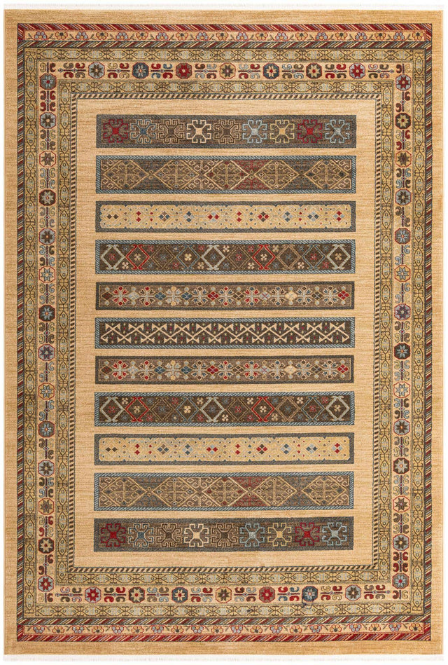 Tan 7' 1 x 10' Fars Rectangle Area Rug 100% Polypropylene Unique Traditional Carpet for Classical Living, Dining Room & Office Spaces for Sale at Rug Engine