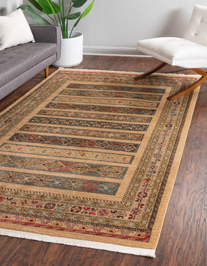 Tan 8' x 11' Fars Rectangle Area Rug 100% Polypropylene Unique Traditional Carpet for Classical Living, Dining Room & Office Spaces for Sale at Rug Engine